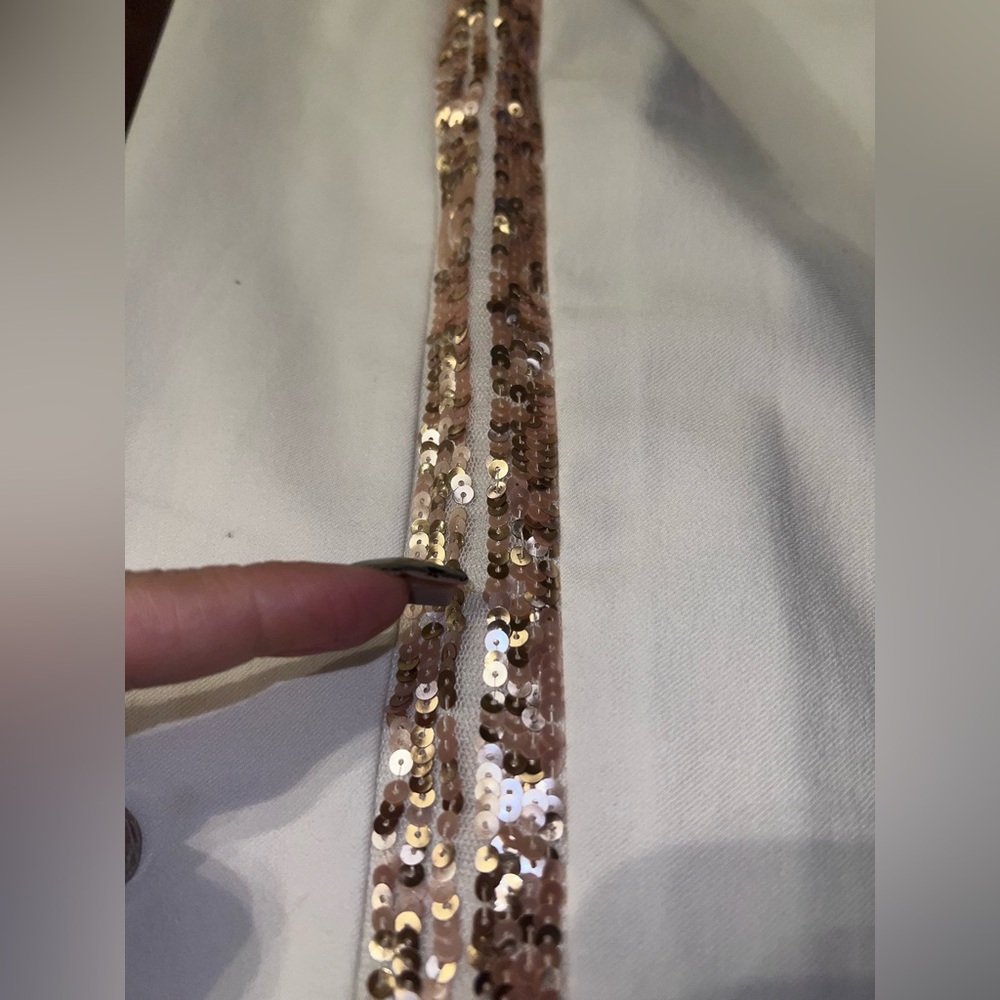 Bebe Ivory Wide-Leg Sequin Side Stripe Pants (vintage) - Picture 10 of 14